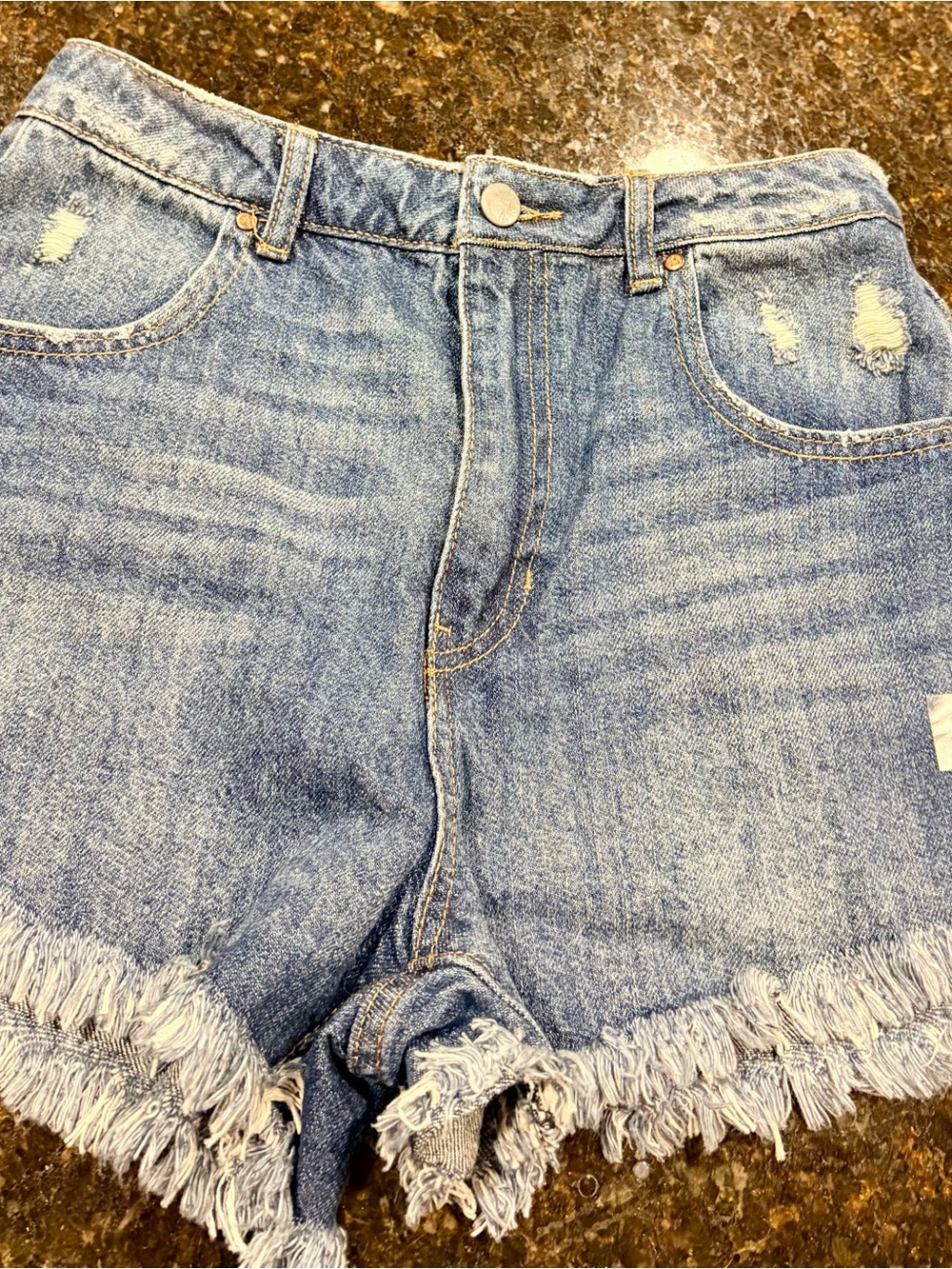 AND NOW THIS Classic High-Rise Denim Shorts - Light Blue
